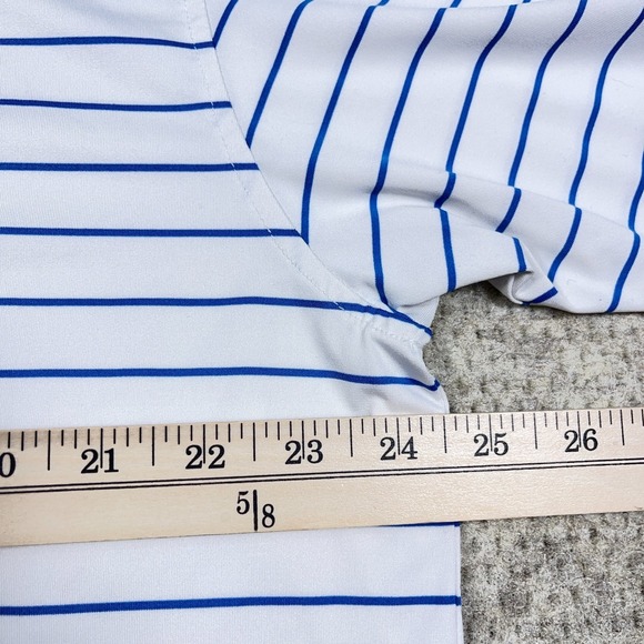 Rhoback Polo Shirt Men XL White Blue Striped Performance Wicking Golf Adult - Picture 9 of 10